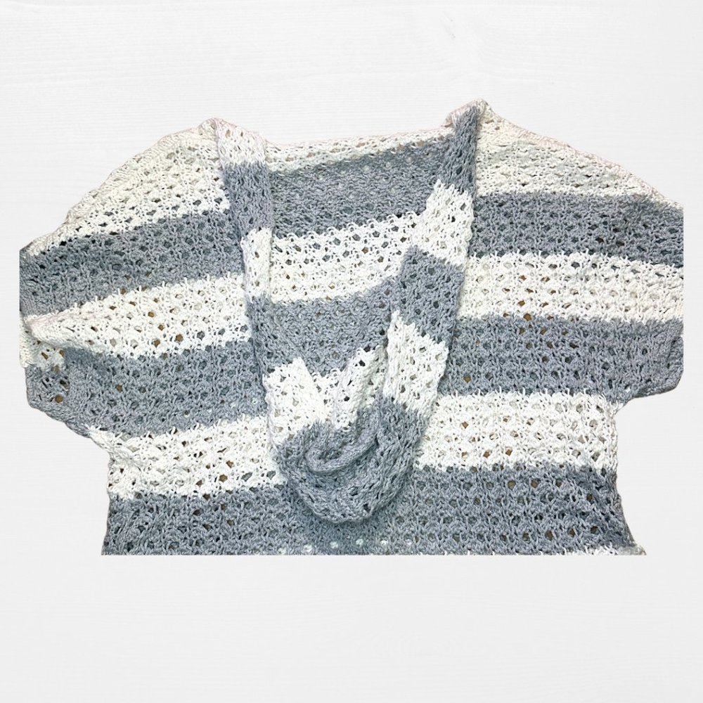SOLD grey and white striped knit short sleeve low cut sweater hood mossimo XXL - Picture 4 of 11